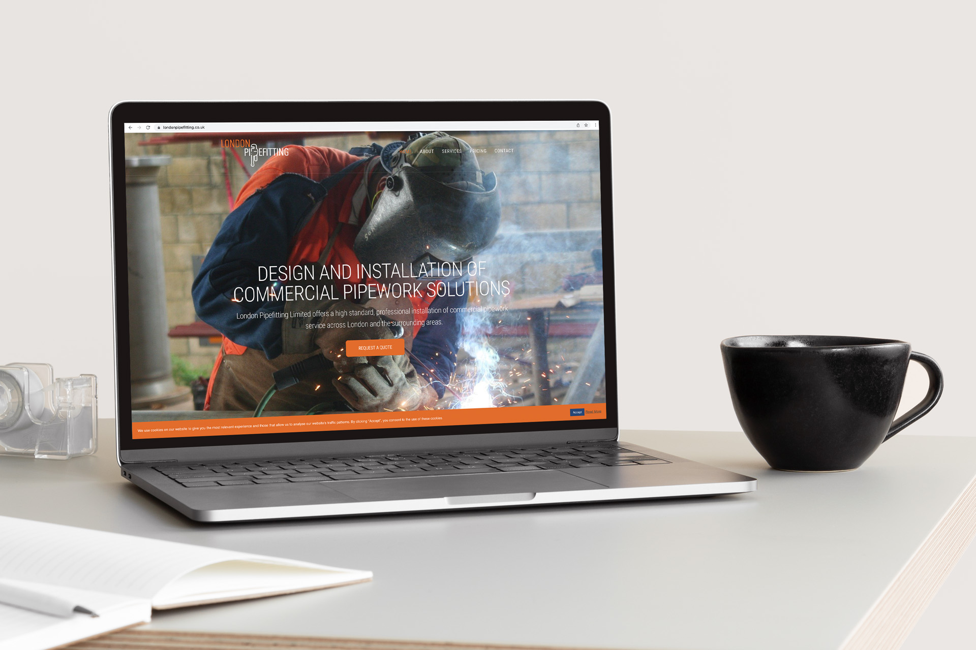 London Pipefitting website design on laptop