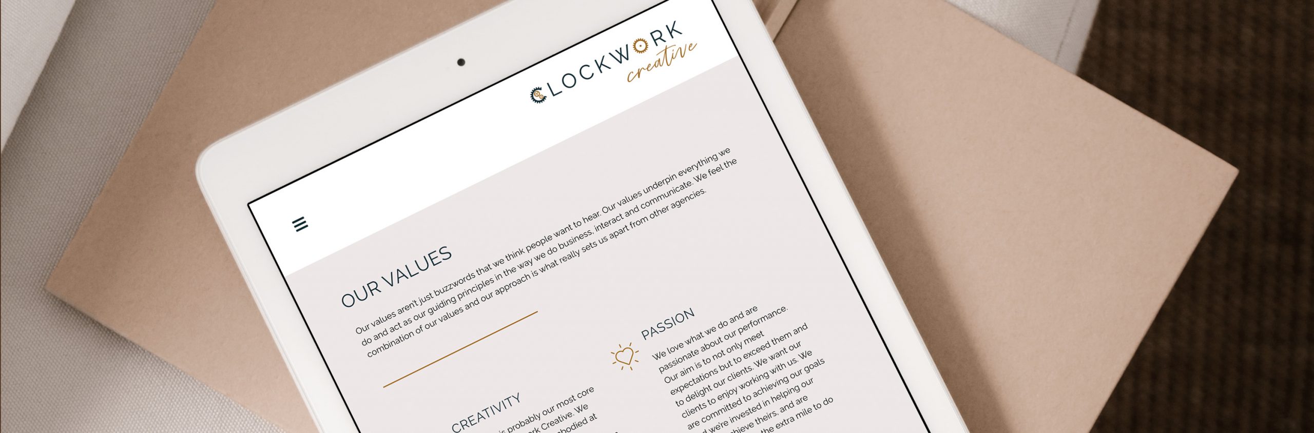 New Clockwork Creative website on ipad