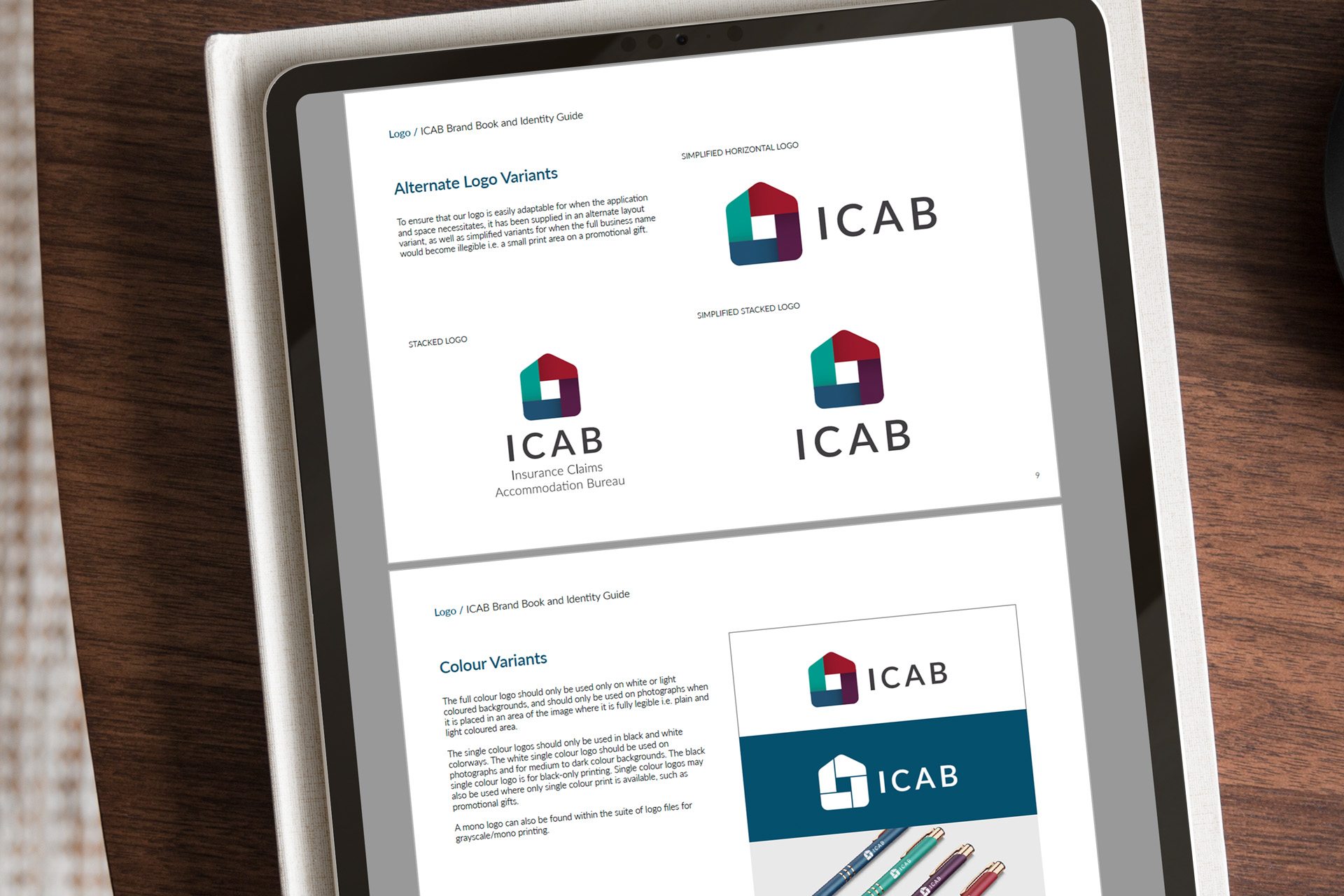 ICAB brand guidelines on iPad