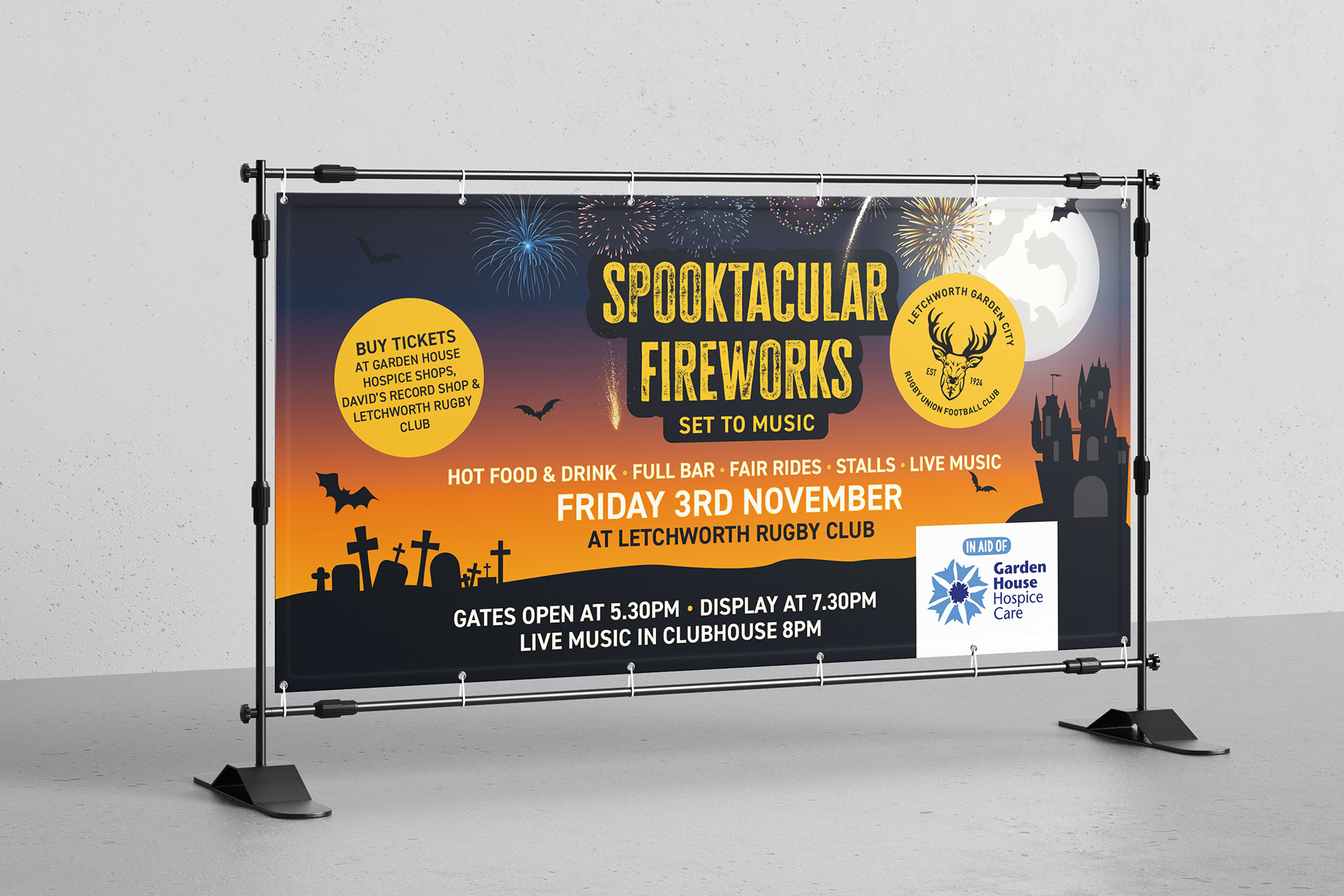 Letchworth Rugby Club fireworks promotional poster design